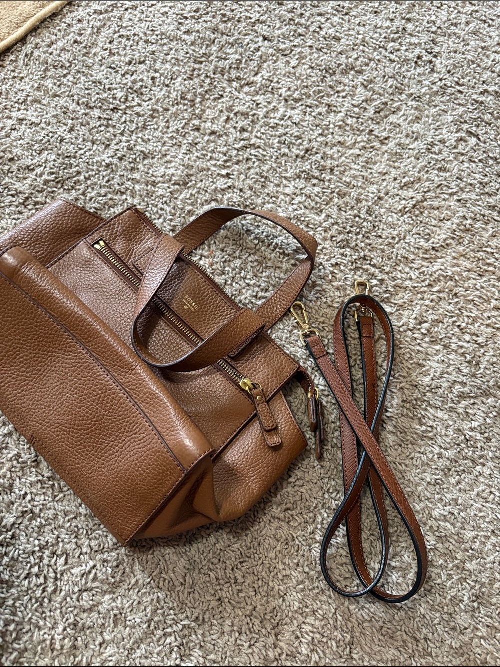 Fossil Tessa satchel Chestnut Brown Pebbled Leather Shoulder Bag - Picture 9 of 16